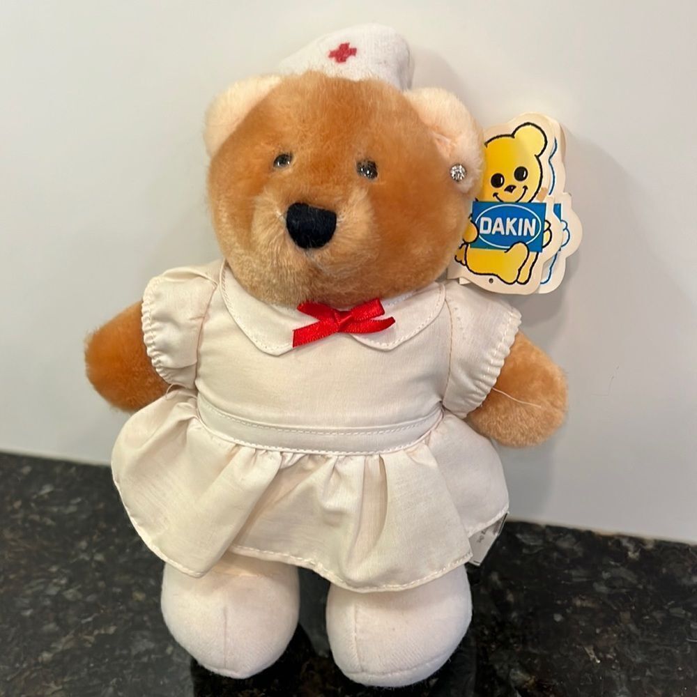 Vintage Dakin Nancy Bear Nurse white uniform w/ cap 8" plush stuffed animal NWT